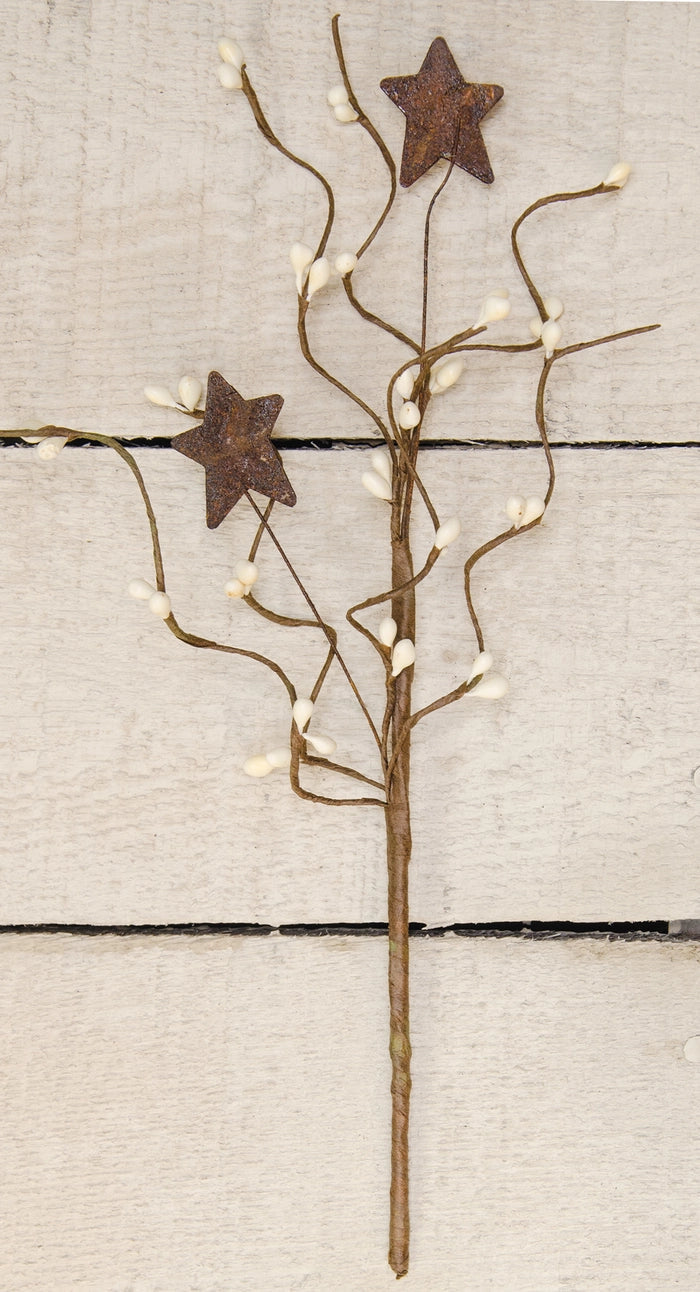 Ivory Pip Berry & Star Pick – 12" Rustic Farmhouse Stem