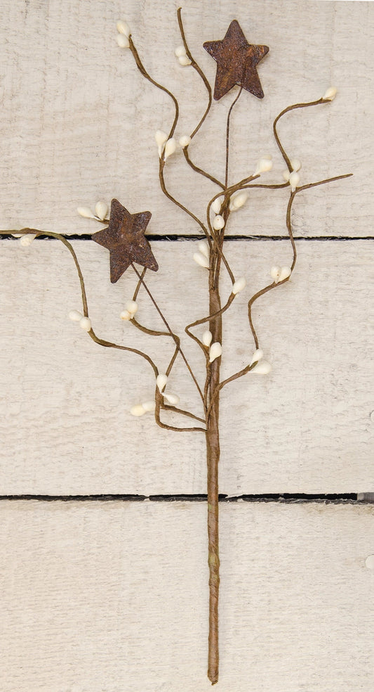 Ivory Pip Berry & Star Pick – 12" Rustic Farmhouse Stem