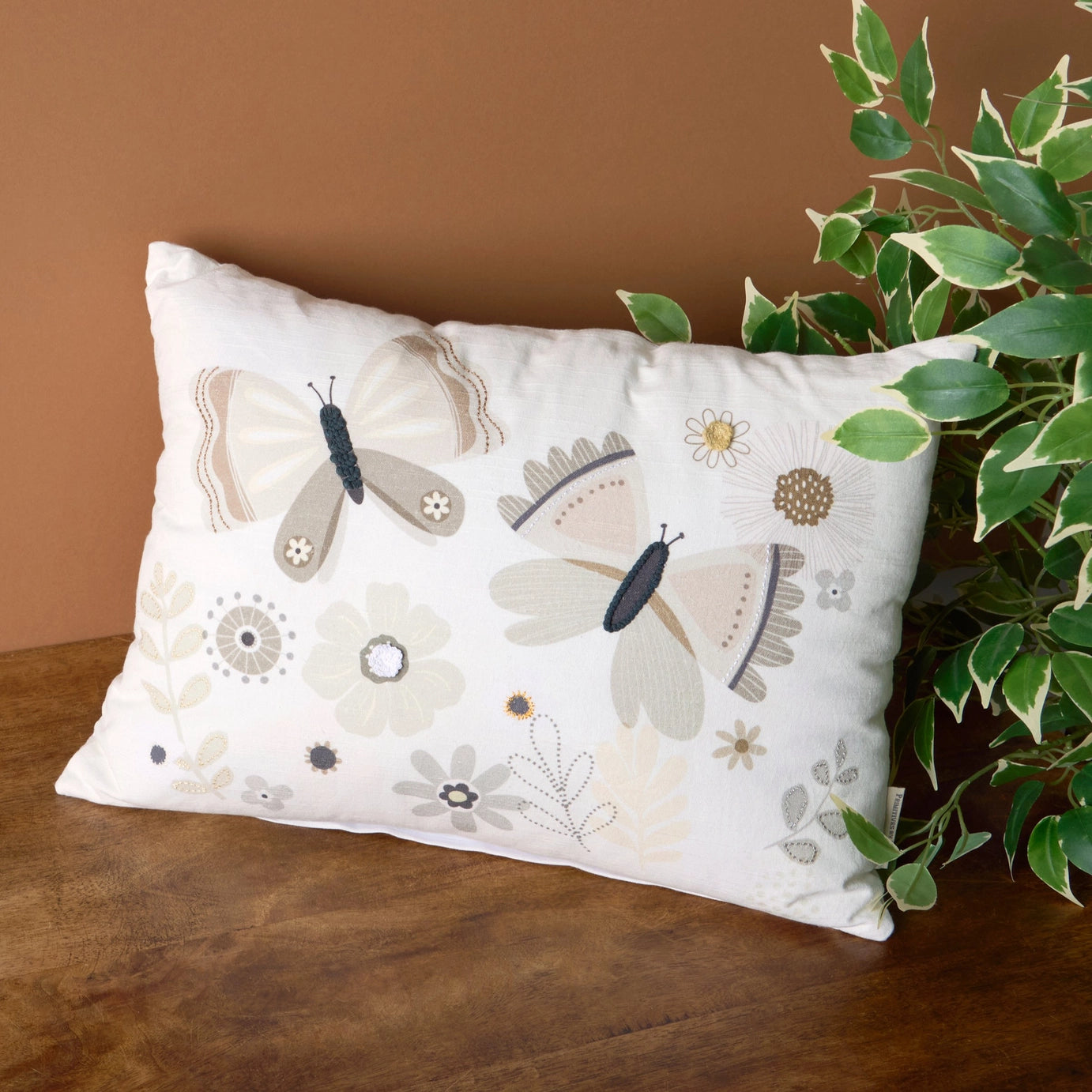 Beige Butterfly Floral Pillow