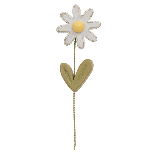 Distressed Wood Daisy Magnet – White