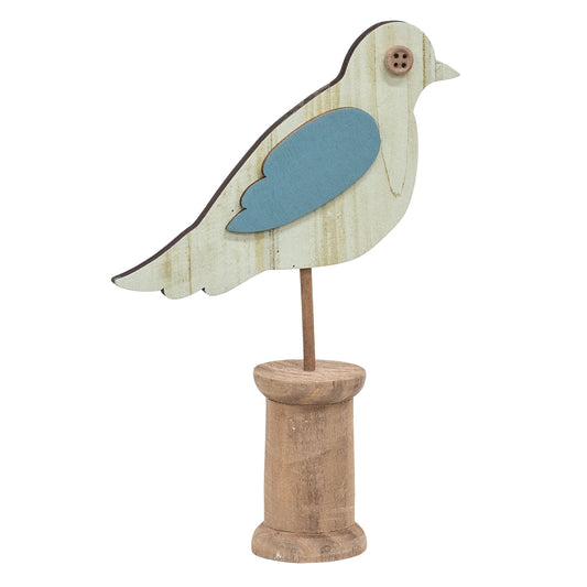 Cottage Rose Wooden Bird on Spool – Blue