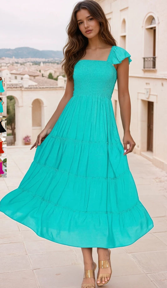 Palm Spring Maxi Dress - Medium - Turquoise