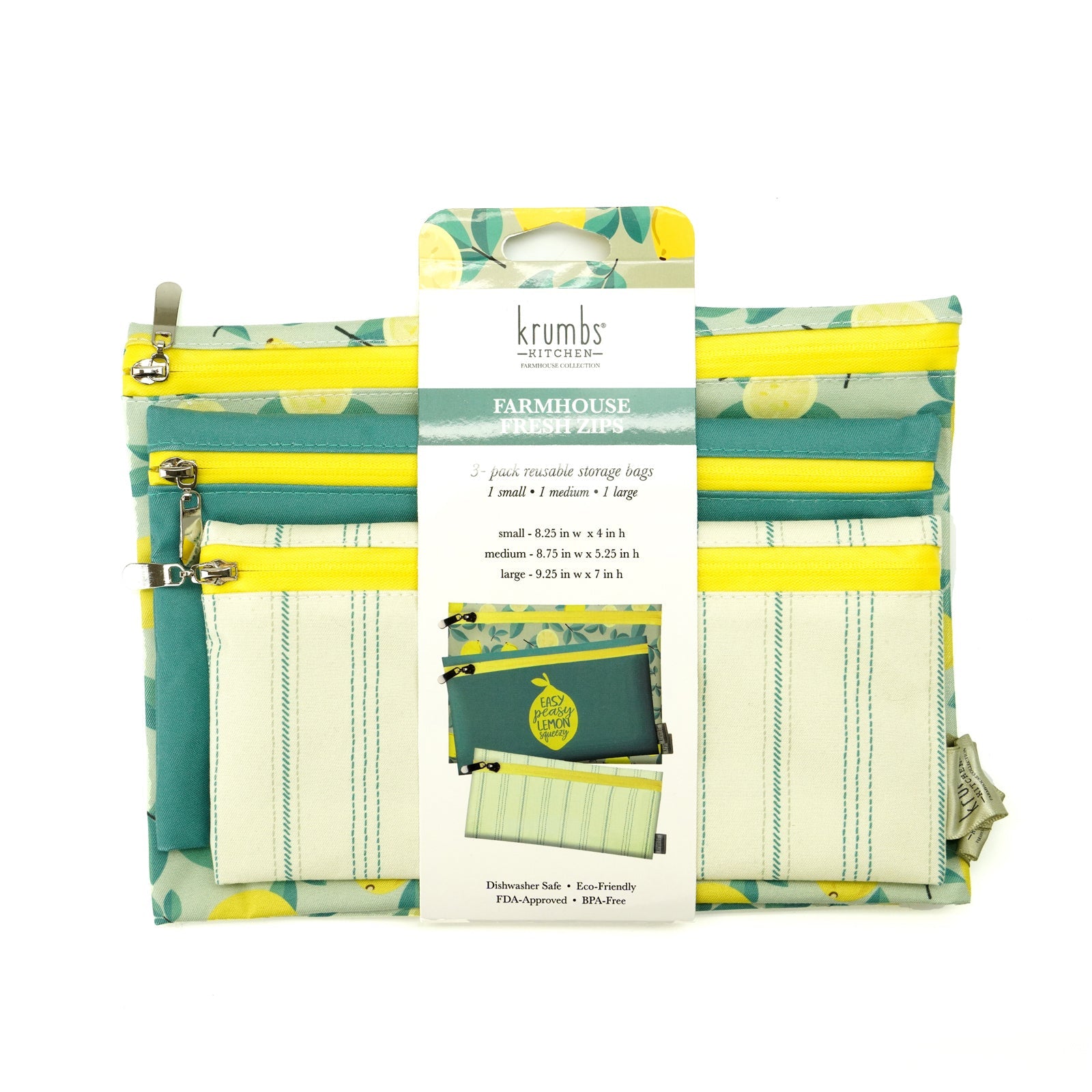 Krumbs Kitchen® Farmhouse Fresh Zips Reusable Storage Bags (3-Pack)