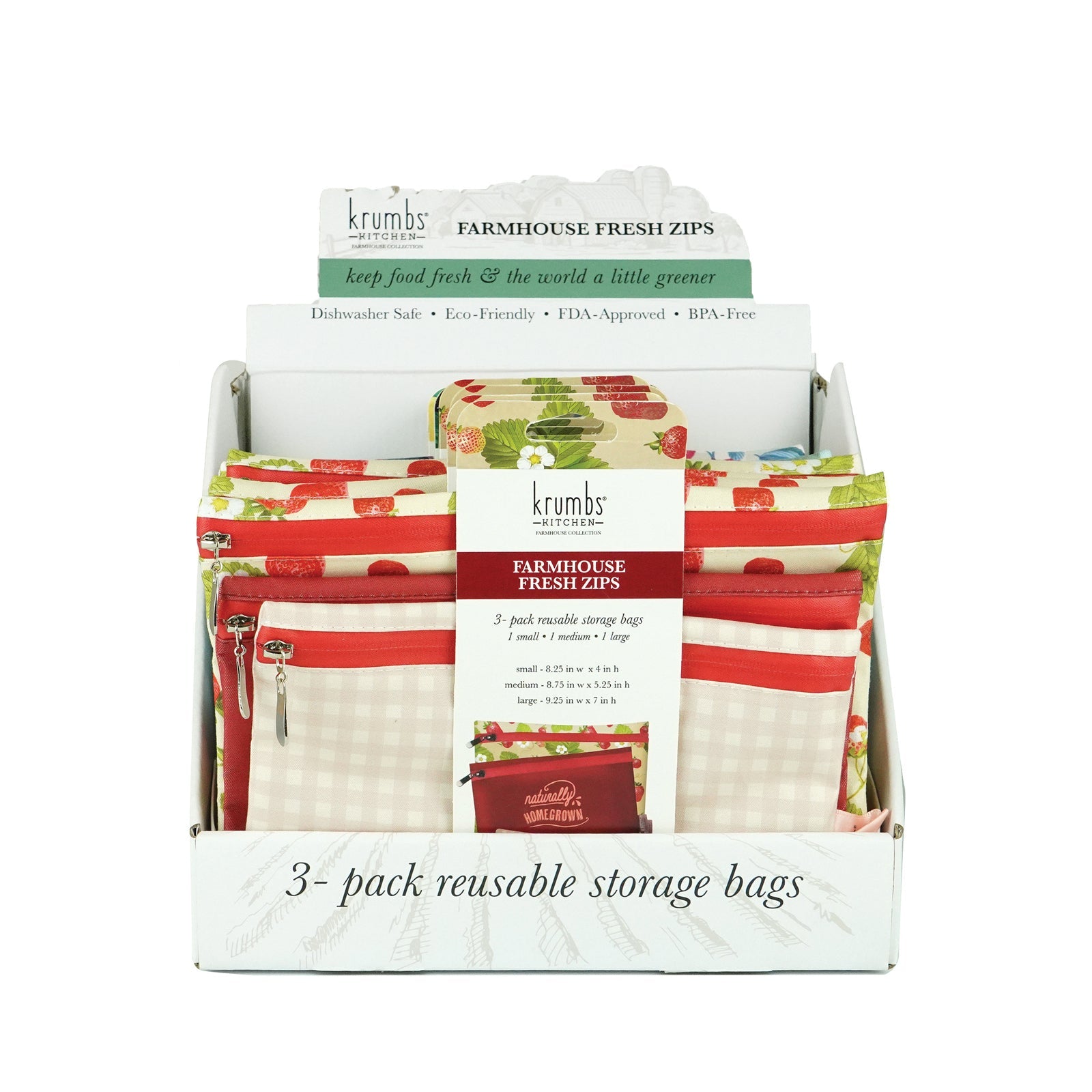 Krumbs Kitchen® Farmhouse Fresh Zips Reusable Storage Bags (3-Pack)