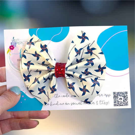 4” Simple Pinch Patriotic Pinwheels Bow (00L09T)