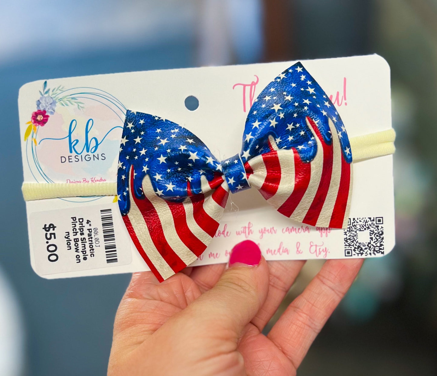 4” Patriotic Drips Simple Pinch Bow on Nylon (00L0DJ)