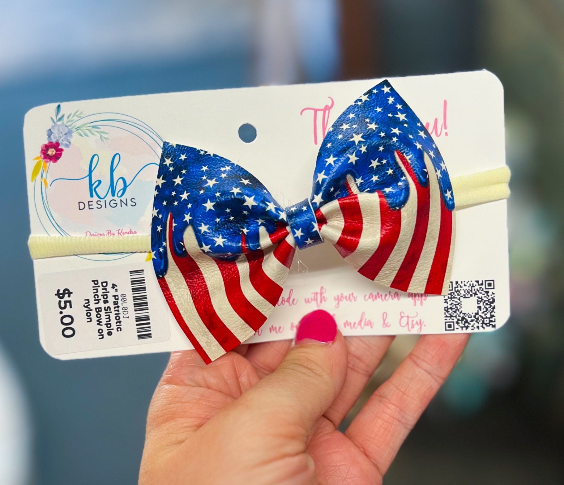 4” Patriotic Drips Simple Pinch Bow on Nylon (00L0DJ)