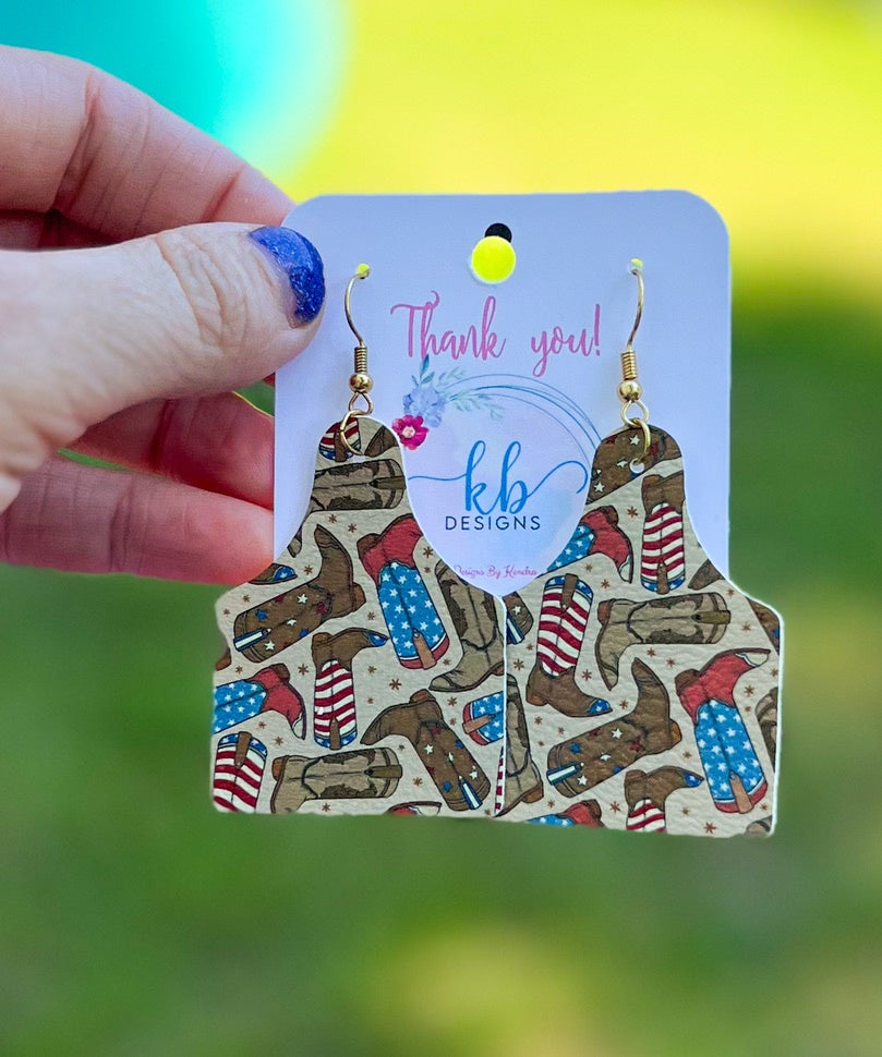 2” Cow Tag American Boots Earrings (00L0DW)