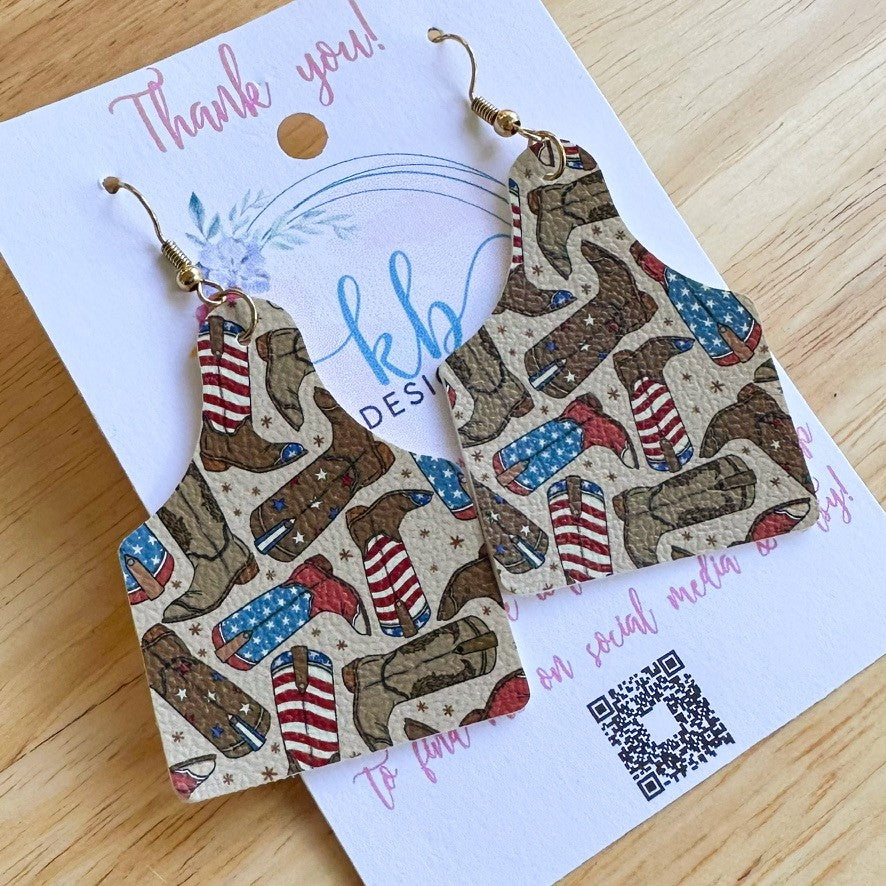 2” Cow Tag American Boots Earrings (00L0DW)