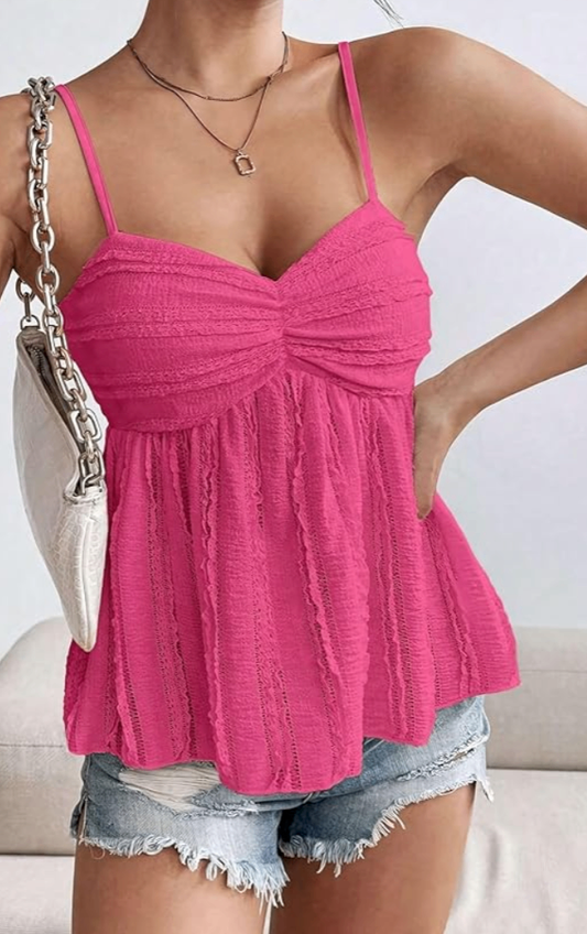 Trim Peplum Tank Top Top - Pink - Small