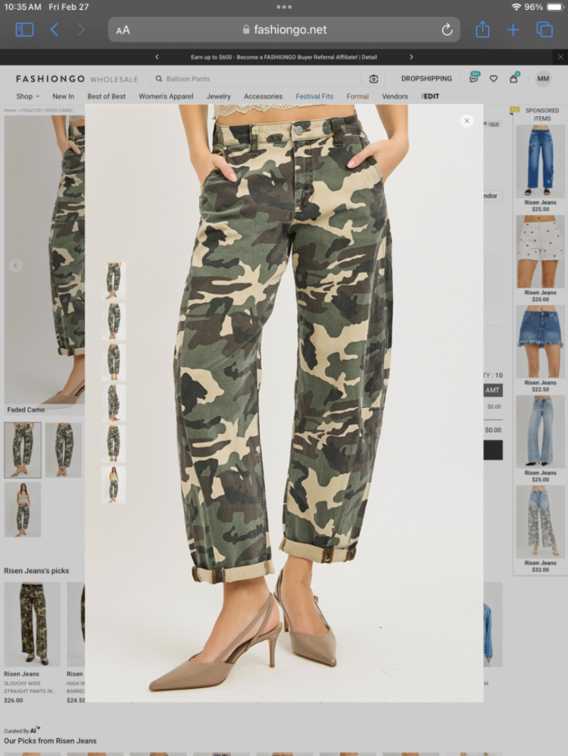 Risen slightly barrel Jeans -Camouflage (green, tan, black) - 13/32