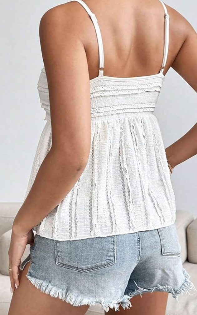 Trim Peplum Tank Top Top - White - Small