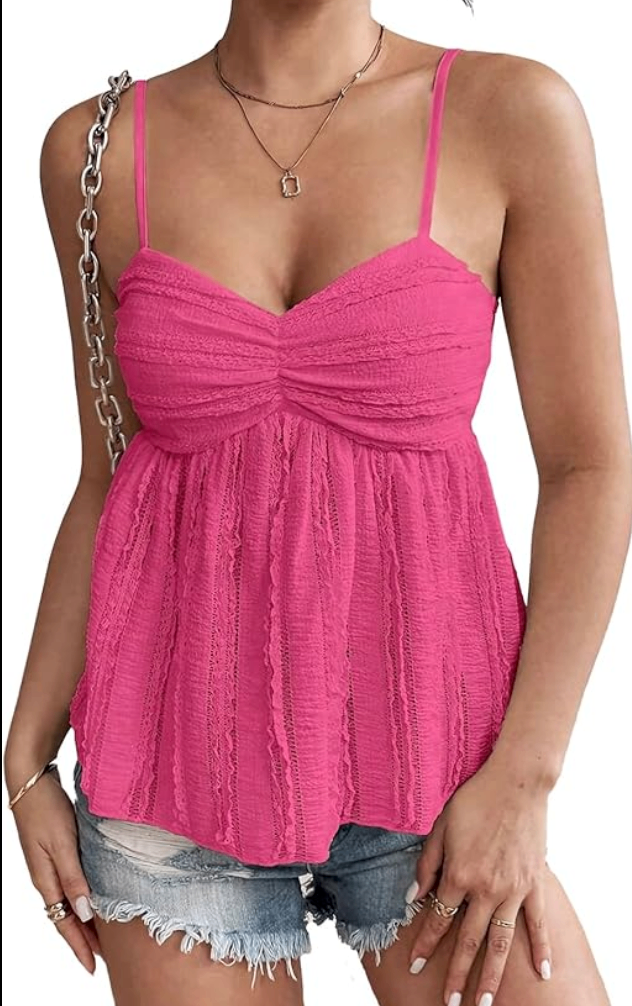 Trim Peplum Tank Top Top - Pink - Extra Small