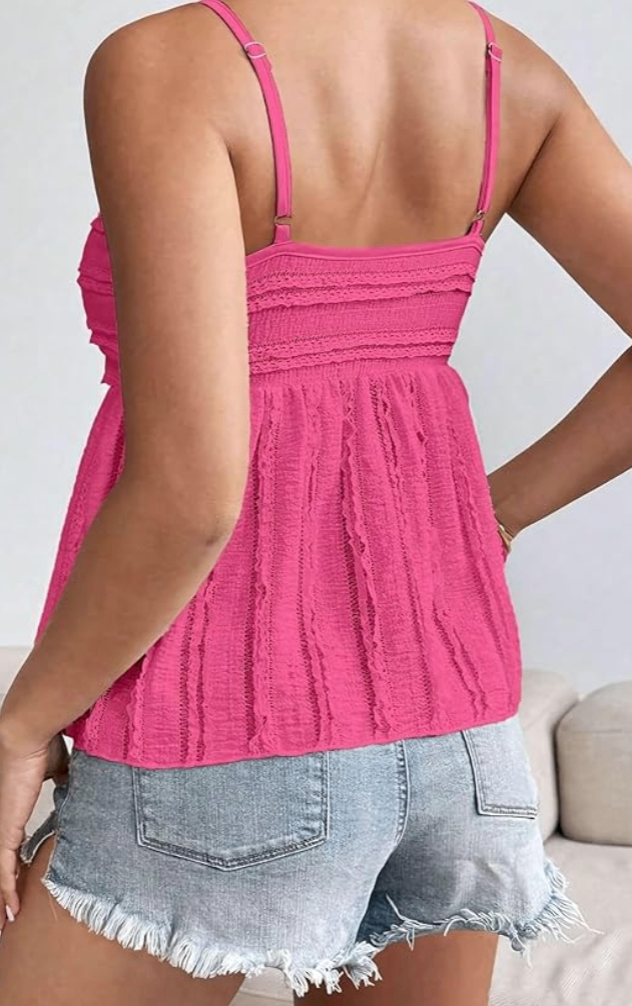 Trim Peplum Tank Top Top - Pink - Extra Small