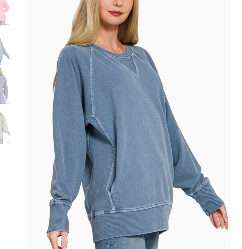 Zenana Sweatshirt - Blue - Large