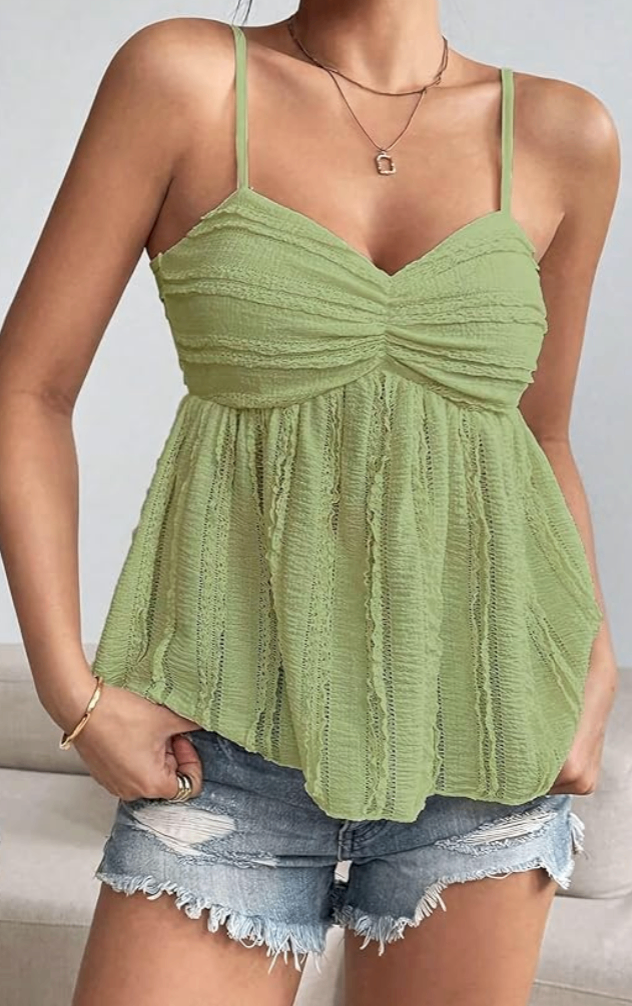 Trim Peplum Tank Top Top - Light Green - Small