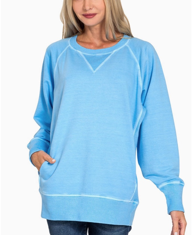 Zenana Sweatshirt - Light Blue - Large