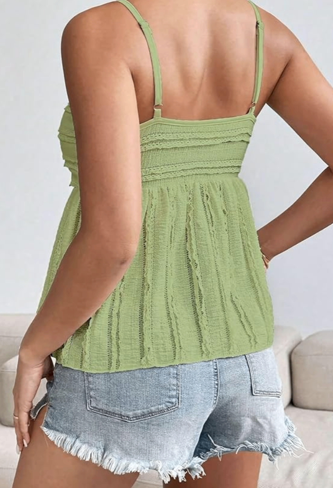 Trim Peplum Tank Top Top - Light Green - Medium