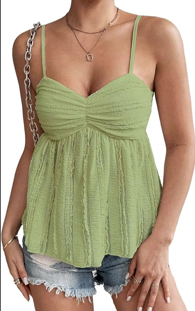 Trim Peplum Tank Top Top - Light Green - Large