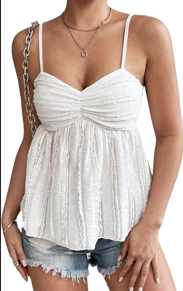 Trim Peplum Tank Top Top - White - Small