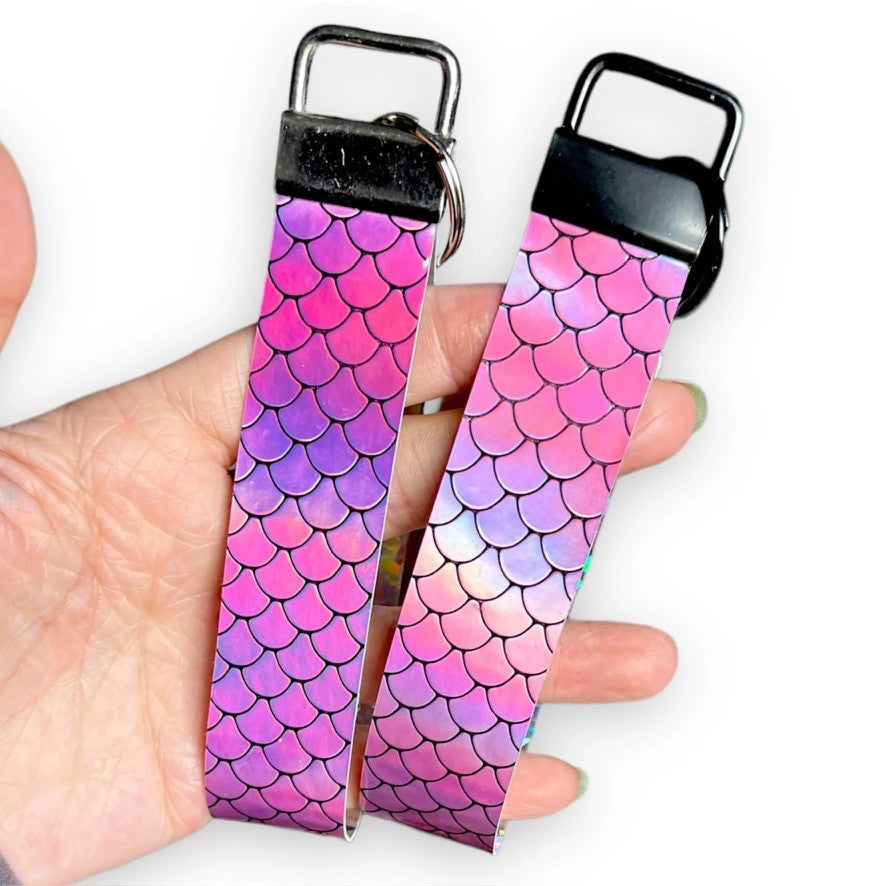 Pink Mermaid key wristlet w/ black hardware (00L043)