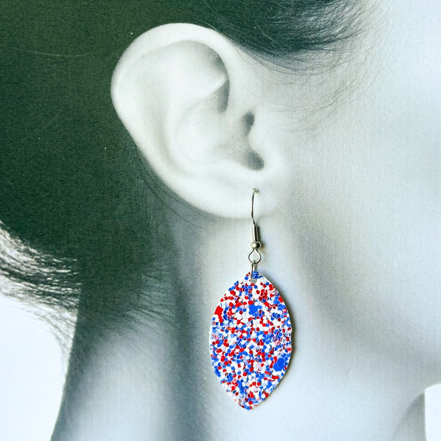 1" RWB Glitter Marquise Earrings (00L0NB)