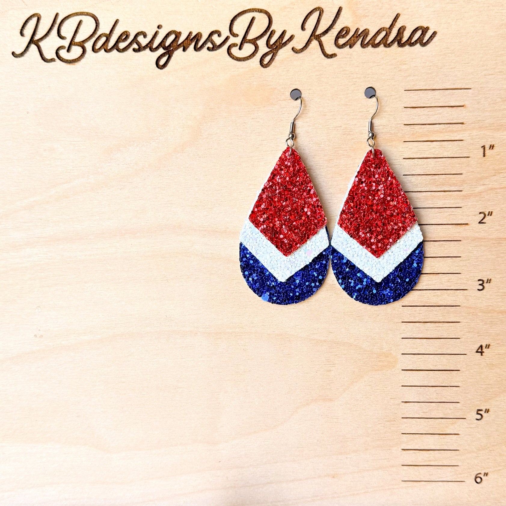 RWB Glitter Teardrop Chevron Earrings (00L0N6)