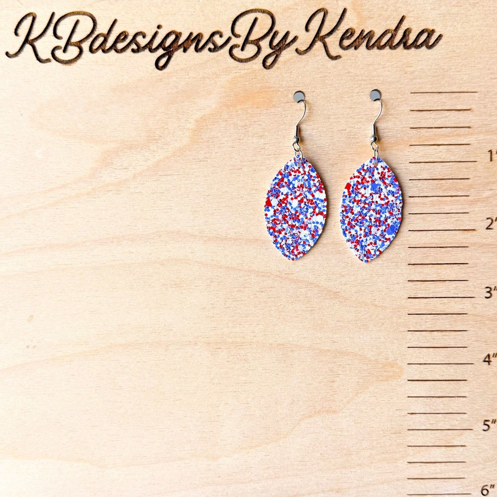 1" RWB Glitter Marquise Earrings (00L0NB)