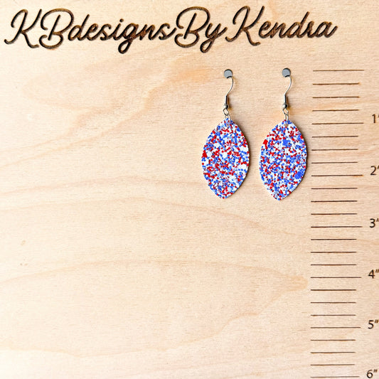 1" RWB Glitter Marquise Earrings (00L0NB)