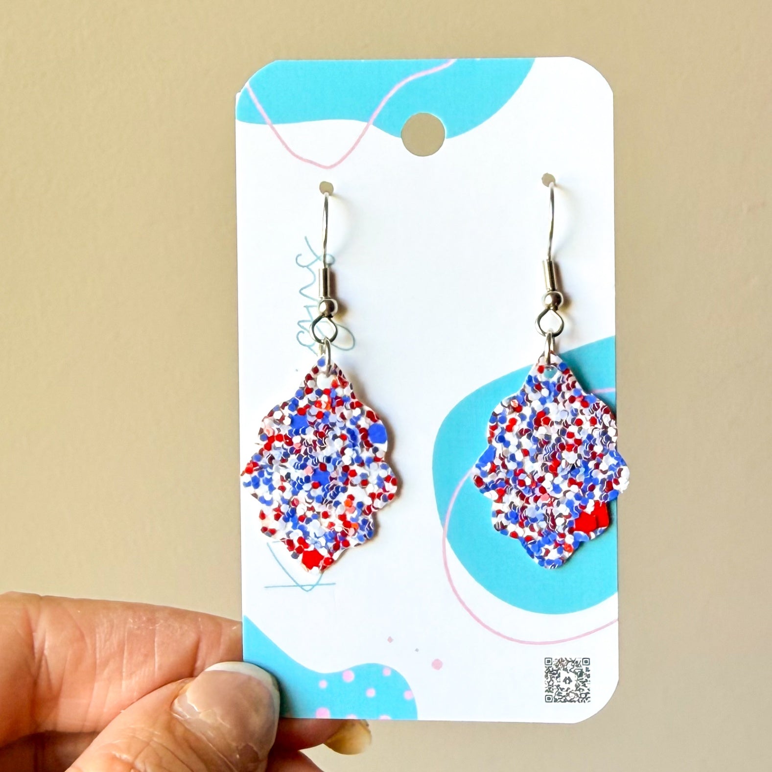1" RWB Glitter Small Casbah Earrings (00L0NL)