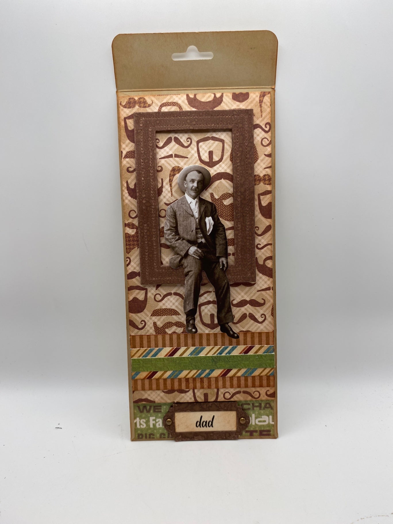 Handmade Fathers Day interactive Tag/Card - Beige, Multicolor - 10.5" x 4"
