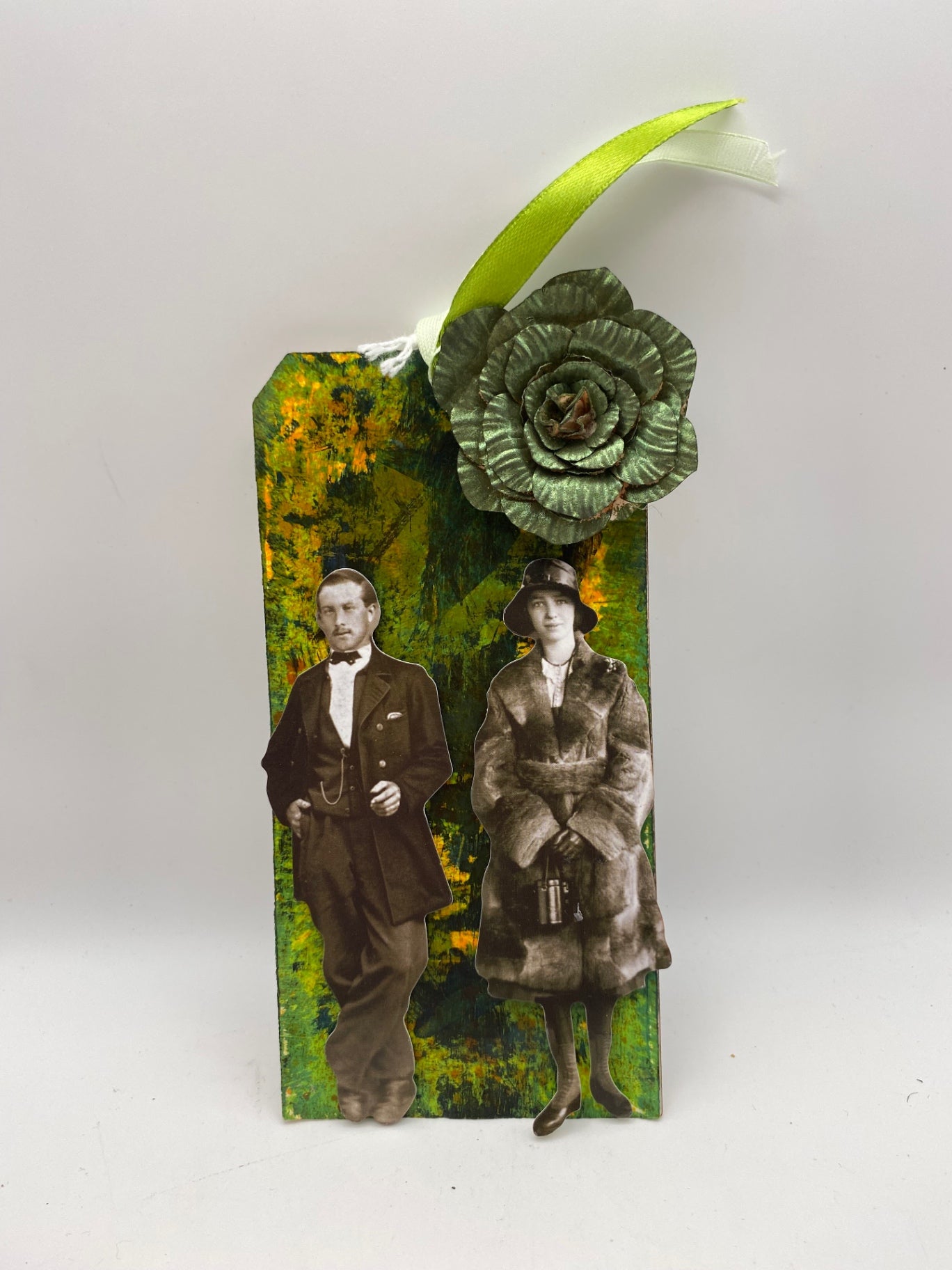 Handmade Vintage tag - Green - 6.5" x 3"