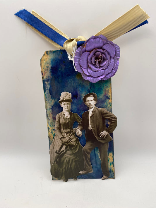 Handmade Vintage tag - Multicolor - 6.5" x 3"