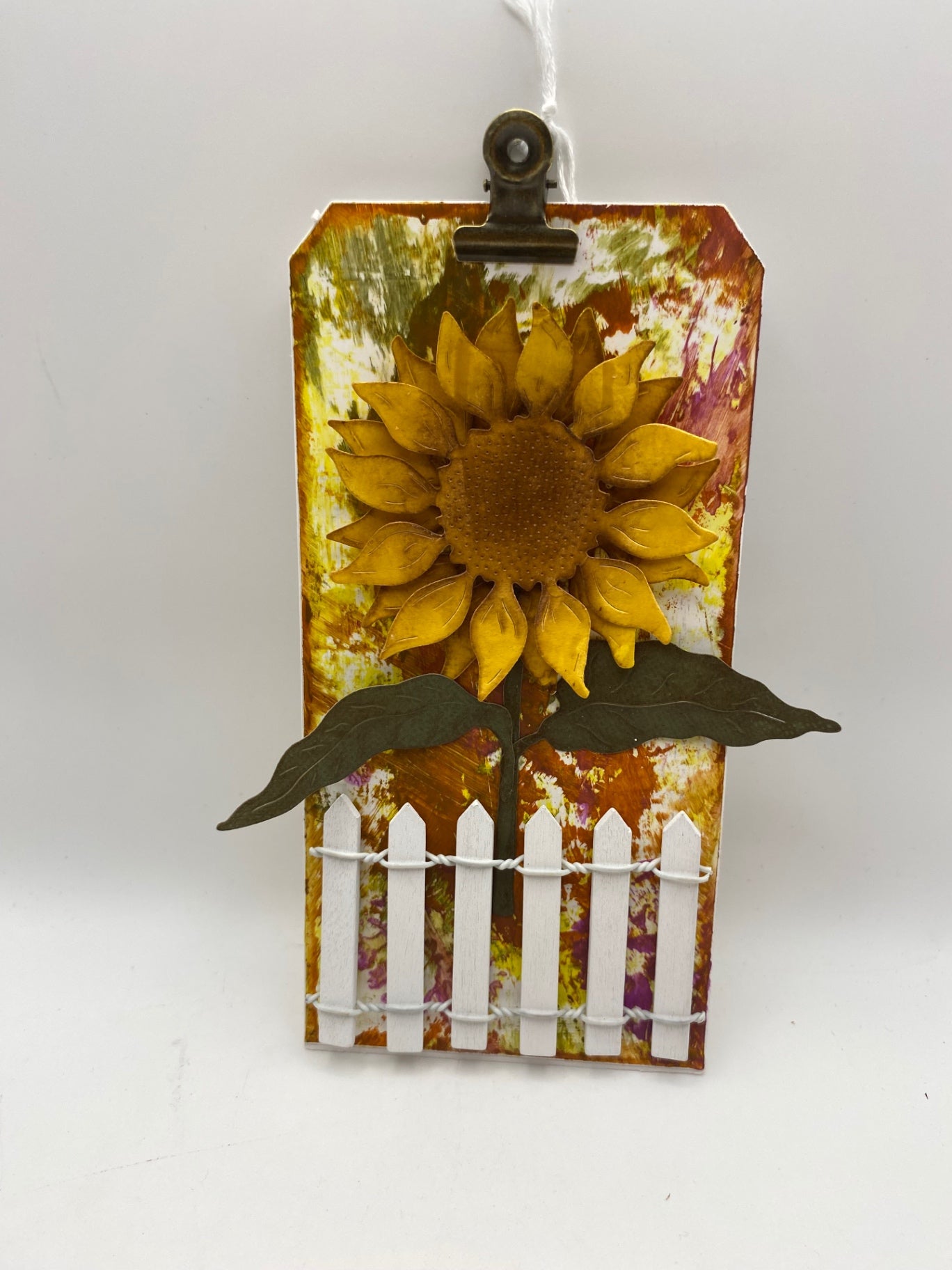 Handmade Vintage tag - Yellow, Green, White - 7" x 3.5"