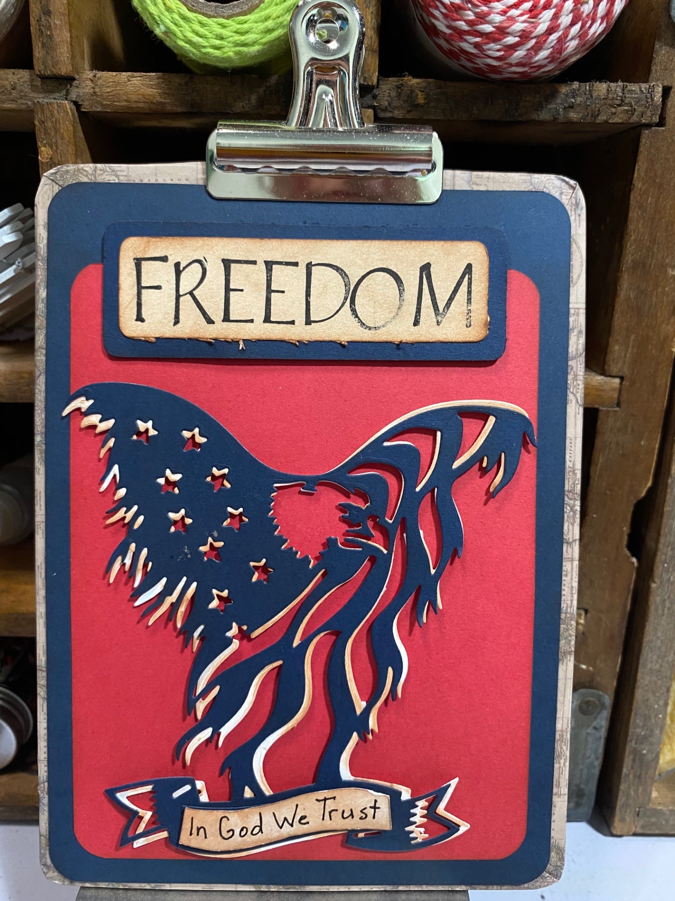 Handmade Clipboard - Red, Blue, Cream - 8" x 5"