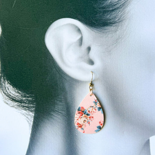 Pink Floral Teardrop Earrings (00L0OJ)
