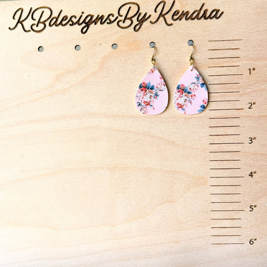 Pink Floral Teardrop Earrings (00L0OJ)