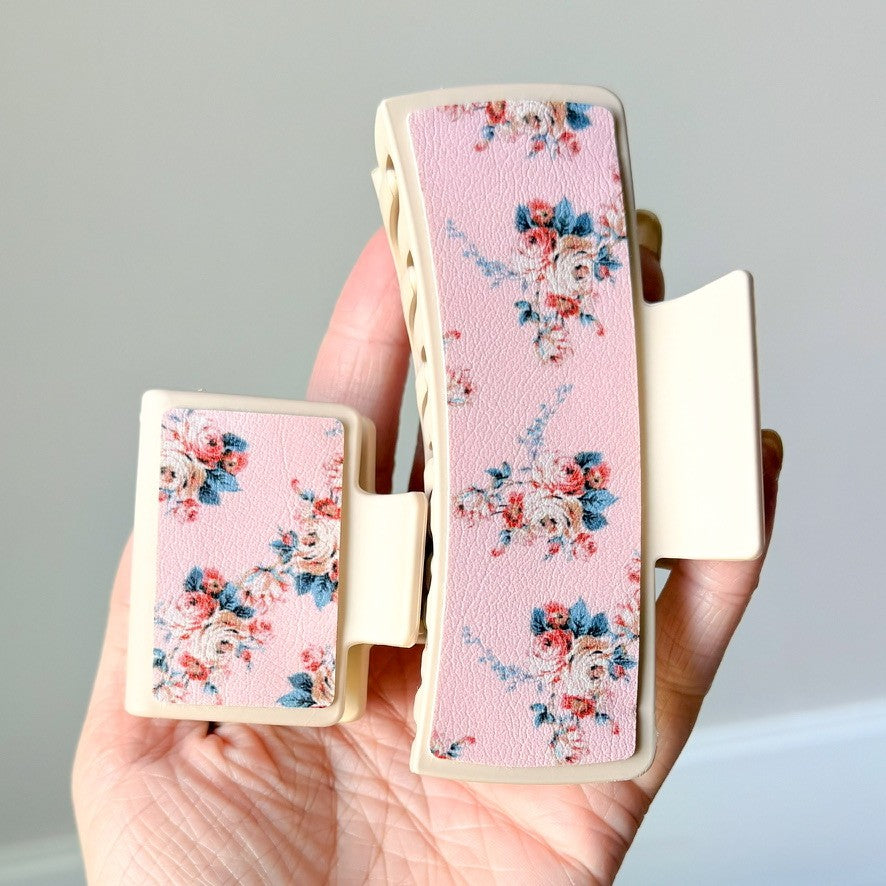 Pink floral claw clip large (00L04X)