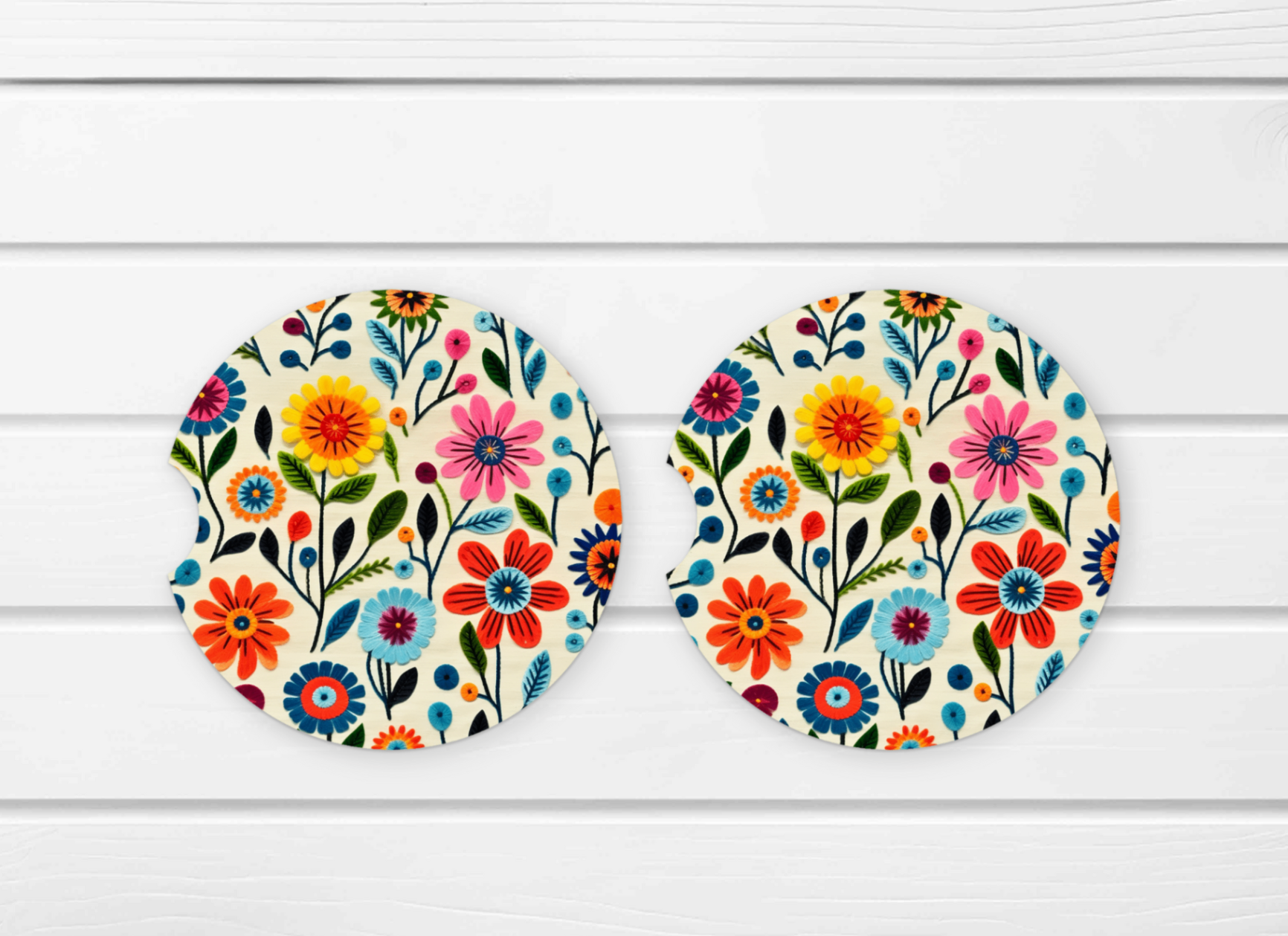 Ceramic Car Coaster Set - (E1D) Floral
