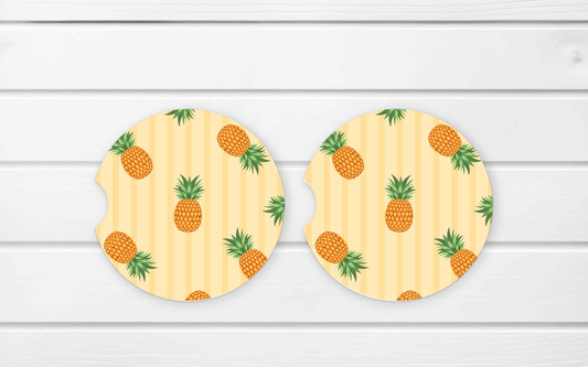 Ceramic Car Coaster Set - (E53D) Pineapple