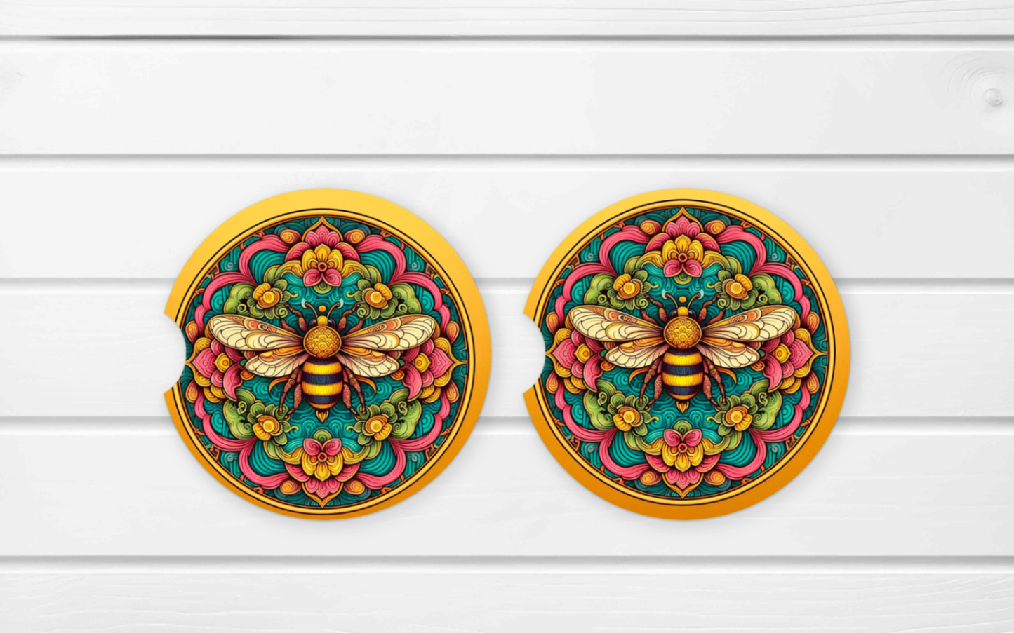 Ceramic Car Coaster Set - (E49D) Bee