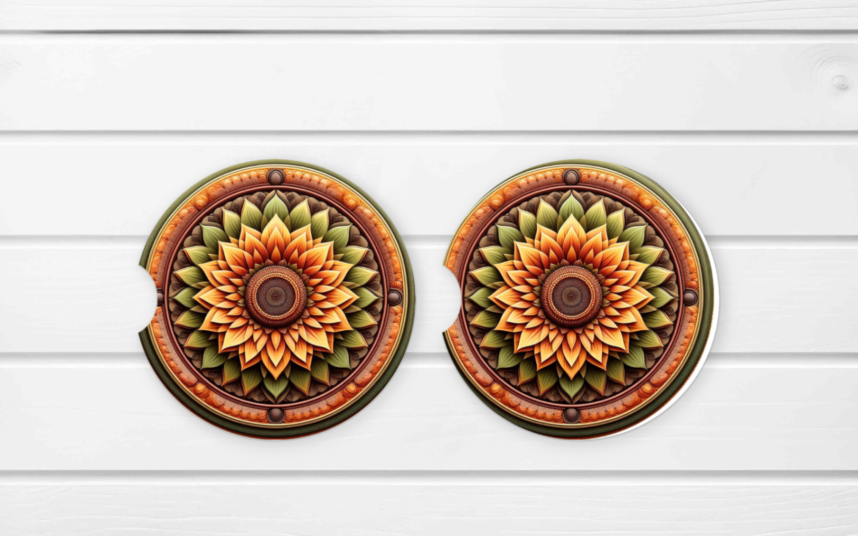 Ceramic Car Coaster Set - (E50D) Sunflower