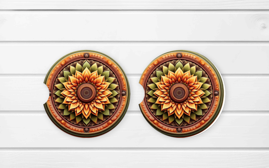Ceramic Car Coaster Set - (E50D) Sunflower