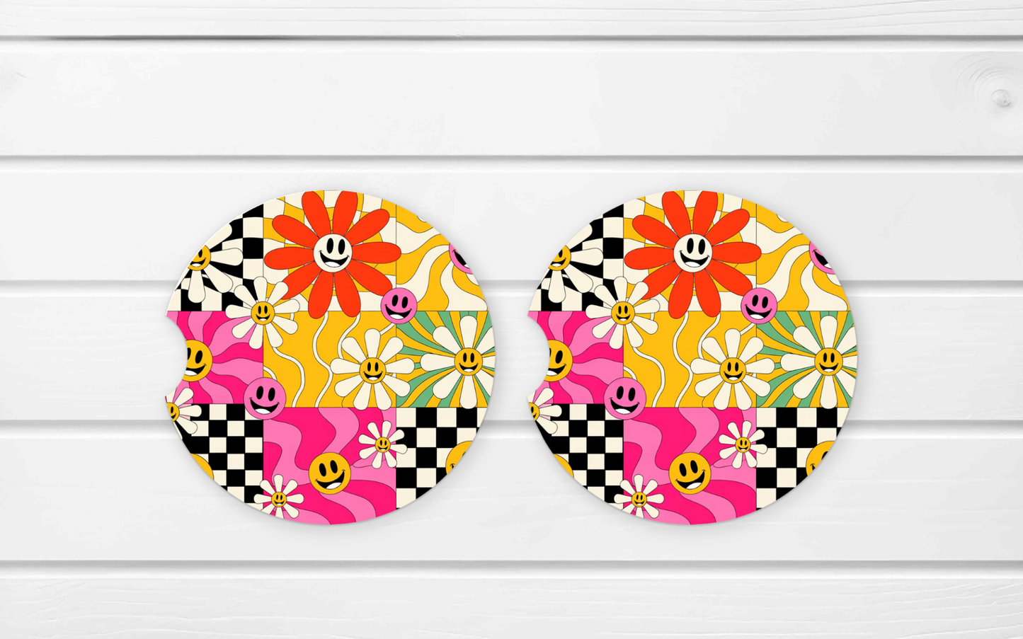 Ceramic Car Coaster Set - (E51D) Groovy