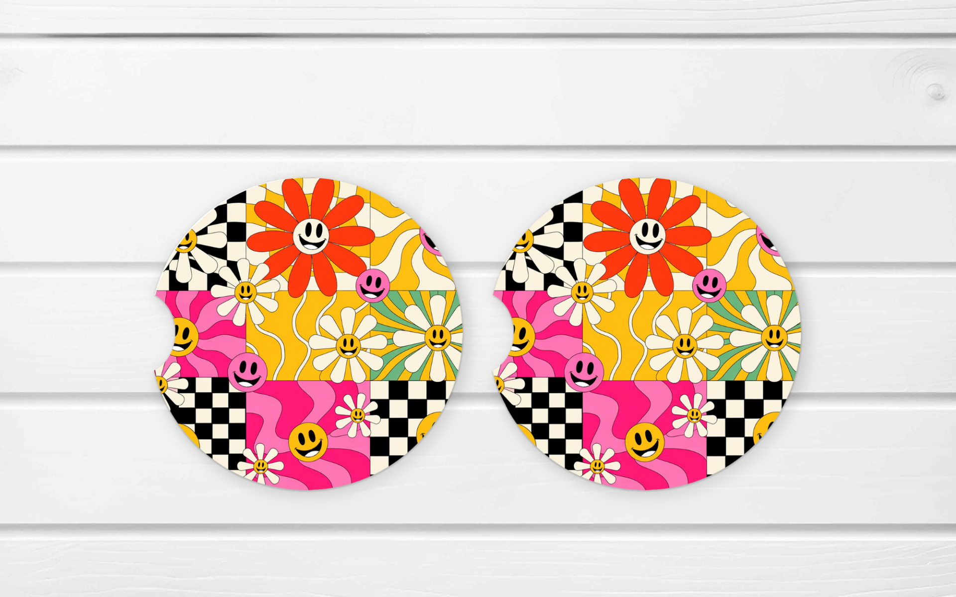 Ceramic Car Coaster Set - (E51D) Groovy