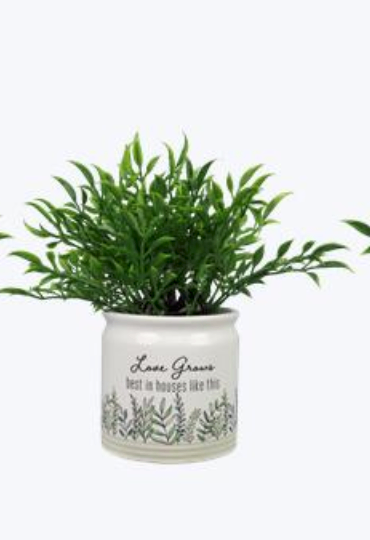 Quiet Cottage Ceramic Quote Planter – Love grows best in houses like this