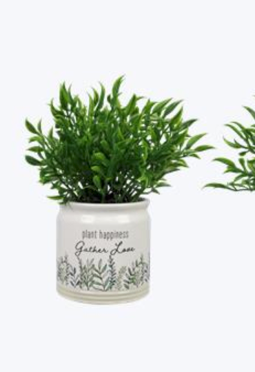 Quiet Cottage Ceramic Quote Planter – Plant happiness gather love