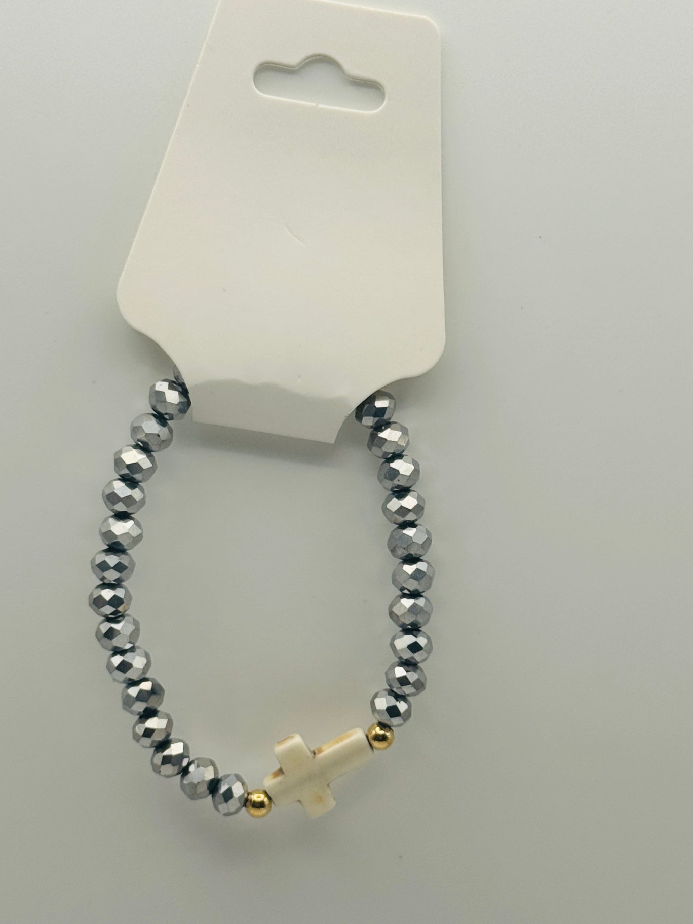 Cross Bead Bracelet - Silver / Blue