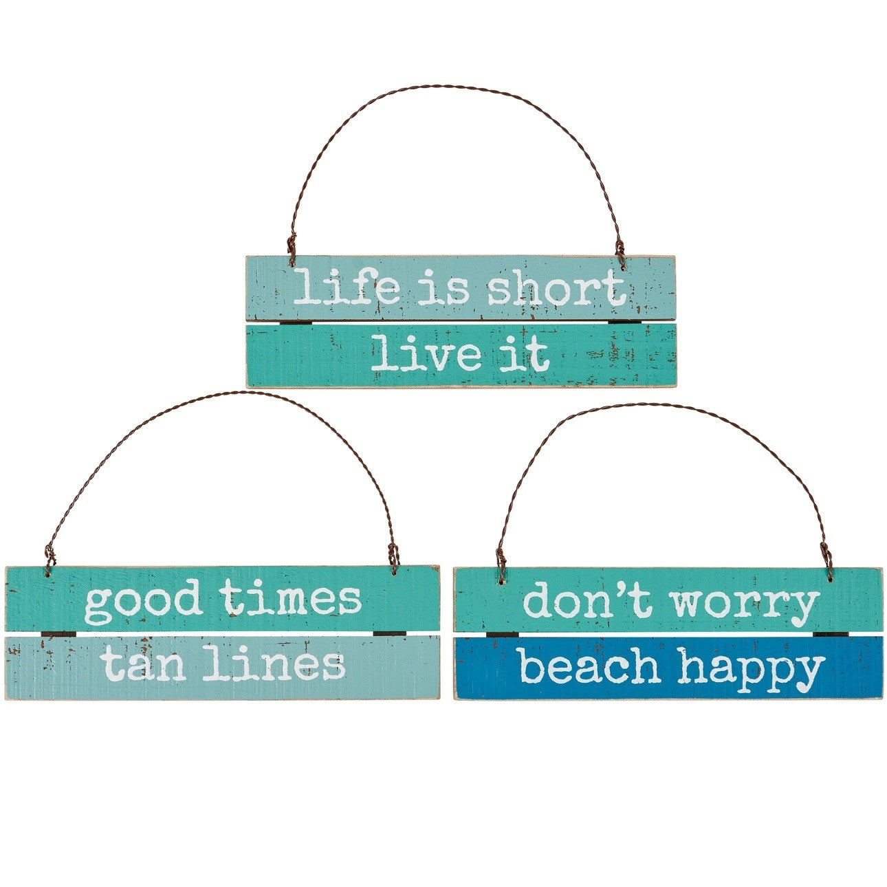 Tan Lines Slat Ornament - "Don't Worry – Beach Happy"
