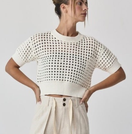 Papermoon ,Crochet crop Sweater - Off-white - Small